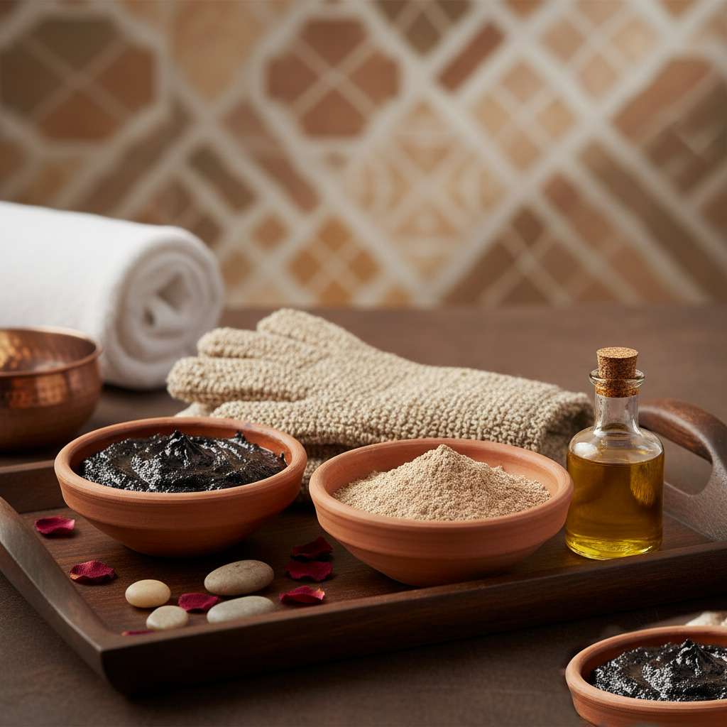 Hammam Maroc Kessa savon noir ghassoul huile